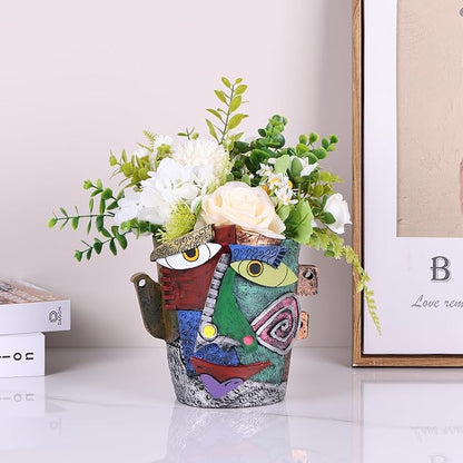 Picasso Brutalist Abstract Beauty Face Flower Pot,Decorative Colorful Head Planter for Patio,Funky Plant Pots,Unique Large Flower Vase for Indoor Plants,Funny Flower Vases Pots