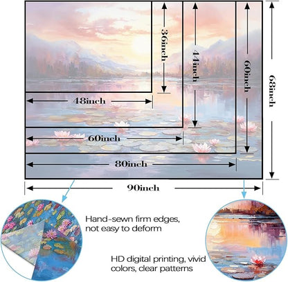 kampdream Landscape Tapestry, Scenery Art Wall Tapestries, Nature Wall Decor for Bedroom Living Room Backdrop Sunset Pond Lotus 60×80 inches