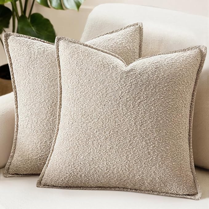MIULEE Pack of 2 Decorative Textured Boucle Throw Pillow Covers 18x18 Inch Oatmeal Broadside Thick Boho Pillows for Farmhouse Accents Sofa Couch Bedroom Living Room Home Decor