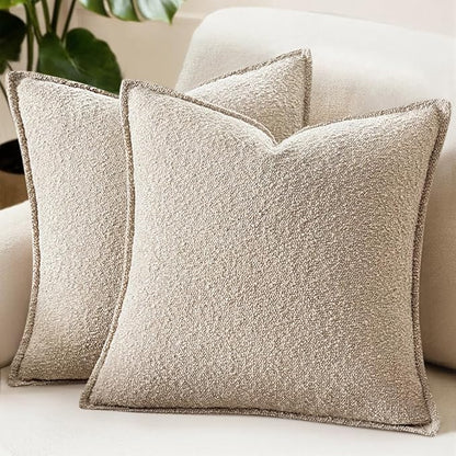 MIULEE Pack of 2 Decorative Textured Boucle Throw Pillow Covers 18x18 Inch Oatmeal Broadside Thick Boho Pillows for Farmhouse Accents Sofa Couch Bedroom Living Room Home Decor