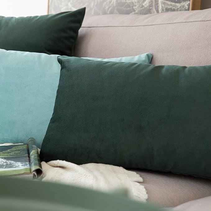 MIULEE Velvet Throw Pillow Covers 12x20 Inch, Pack of 2 - Aqua Green, Soft Solid Lumbar Decorative Pillow Covers Modern Luxury Home Decor for Spring Couch Sofa Bedroom Livingroom