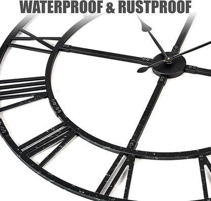 Large Wall Clock for Living Room Decor – 60 Inch Silent Non-Ticking Modern Farmhouse Wall Clock, Oversized Decorative Metal Roman Numeral Clock (Pure Black, 60 Inch)