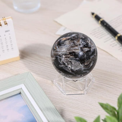 Natural Sphalerite Crystal Ball with Acrylic Display Base, 61-70mm Polished Stone Feng Shui Crystal Sphere Meditation Decoration for Home & Office