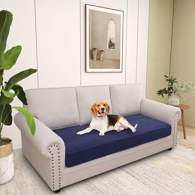 hyha Individual Couch Cushion Covers, Stretch Magic Sofa Seat Cushion Covers Washable, Dog Couch Sofa Slipcover for Pets, Kid with Elastic Bottom(Large, Navy)