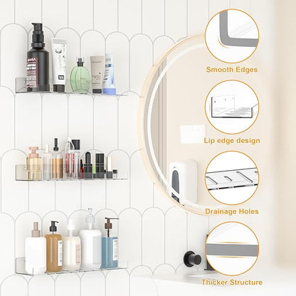 LAZYROSY 10 Pack Floating Shelves - Clear Acrylic/PET Wall Mounted Non-Drilling Storage Rack with Adhesive, Invisible Bathroom and Bedroom Shelves for Kitchen, Living Room, Clear Decoration