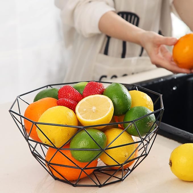 HOMQUEN Fruit Basket, Fruit Bowl, Metal Wire Fruit Basket for kitchen, Fruit Bowl for Kitchen Counter, Basket for Fruits, Vegetables, Breads, Snacks, Kitchen Gadgets (Square Tall, Black)