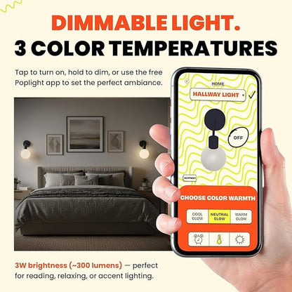 Wireless Wall Sconce (Shark Tank) Rechargeable & Dimmable LED Light w/App Control & Damage-Free Install, Moveable Modern Ambient Lighting for Elegant Home & Bedroom Decor | Matte Black