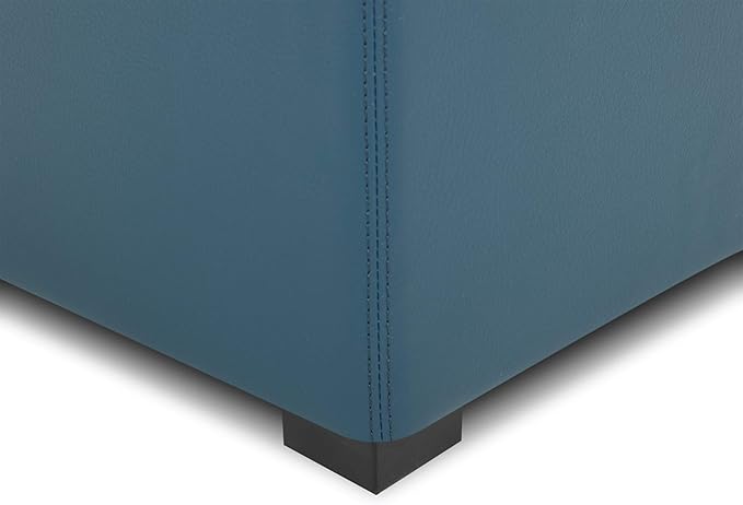 CHITA Storage Ottoman Cube with Tray Lid, Small Footstool with Storage, Square End Table for Living Room and Bedroom, Faux Leather in Dark Blue