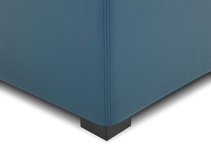 CHITA Storage Ottoman Cube with Tray Lid, Small Footstool with Storage, Square End Table for Living Room and Bedroom, Faux Leather in Dark Blue