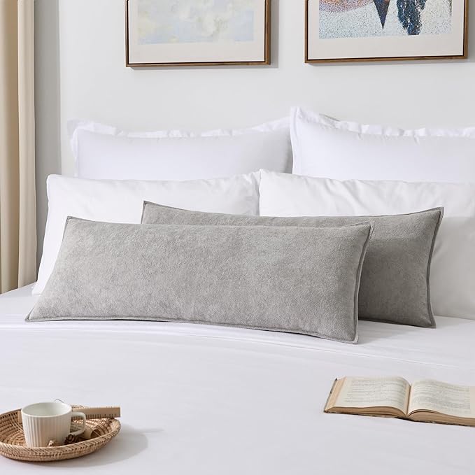 Kevin Textile 14x36 Inch Long Lumbar Cover 1 Pack Soft Boucle Textured Decorative Waterproof Rectangle Cushion Elegant Accent Pillows for Couch Sofa Chair Bed Home Decor Indoor Outdoor Light Grey