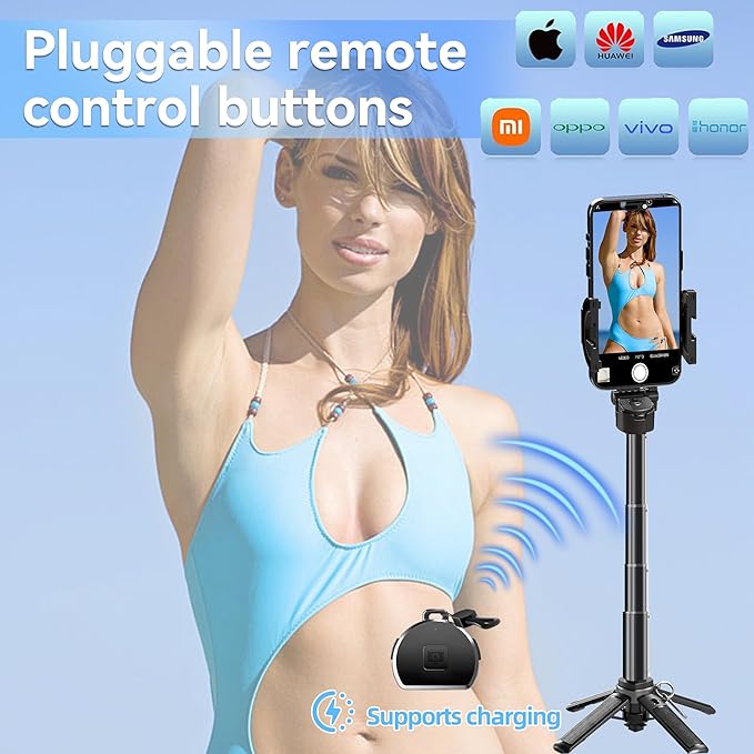 70" Tripod for Phone, Portable All in One Extendable Cell Phone Tripod Stand, Tall Travel Tripods for Recording Video Selfies Photo, with Wireless Remote Control for iPhone、Samsung、Android