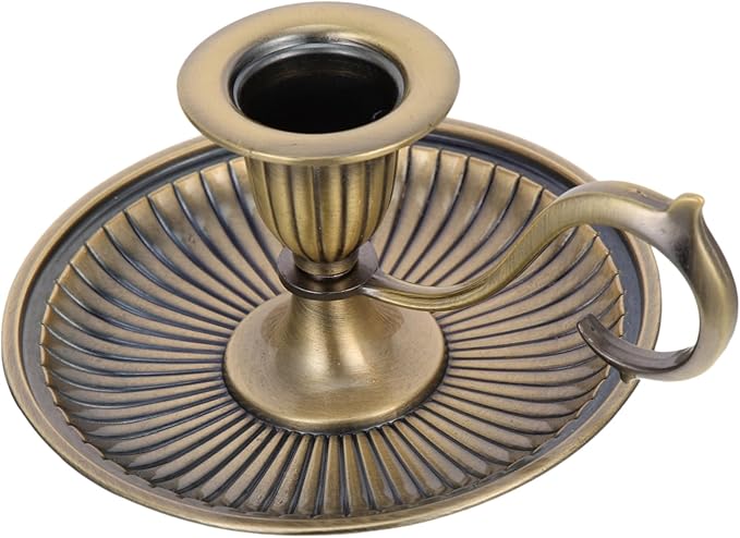 STOBAZA Retro Taper Candle Holder with Handle Vintage Metal Candlestick Tabletop Accent 4.52 Inch Candle Stand for Home Decor Party and Special Occasion
