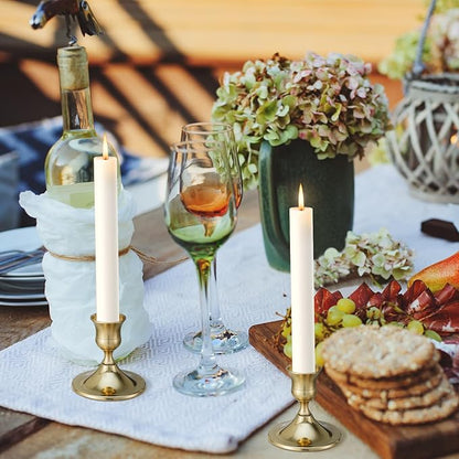 Taper Candle Stick Holder, 12PCS Brass Gold Candle Holders for Candlesticks, Vintage Metal Candlestick Holders for Dinner Room Table Centerpiece or Mantel Wedding Party Decor (12, Gold)