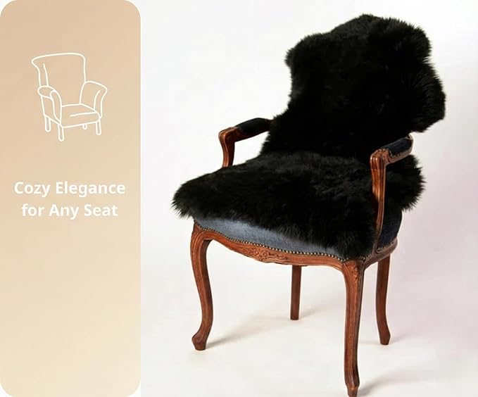 Woolous Black Sheepskin Rug, Genuine New Zealand Lambskin Wool, Real Sheep Skin Throw for Bedroom, Living Room, Sofa, or Chair (Single Pelt, 2x3 ft)