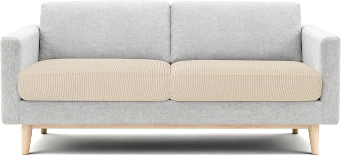 CHUN YI 2 Piece Couch Cushion Covers for Sofa Seat Slipcovers Suitable with Spandex Jacquard Washable Fabric (2 Piece Sofa Cushion Covers, Ivory)