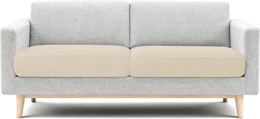 CHUN YI 2 Piece Couch Cushion Covers for Sofa Seat Slipcovers Suitable with Spandex Jacquard Washable Fabric (2 Piece Sofa Cushion Covers, Ivory)