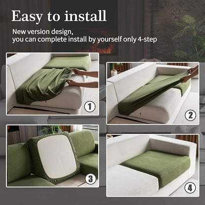 Sectional Couch Covers, Wear Resistant Stretch Sofa Covers Washable Soft Couch Cushion Covers Anti Slip Furniture Protector Sofa Slipcovers for Pets (1 Piece Loveseat Cover, Green)