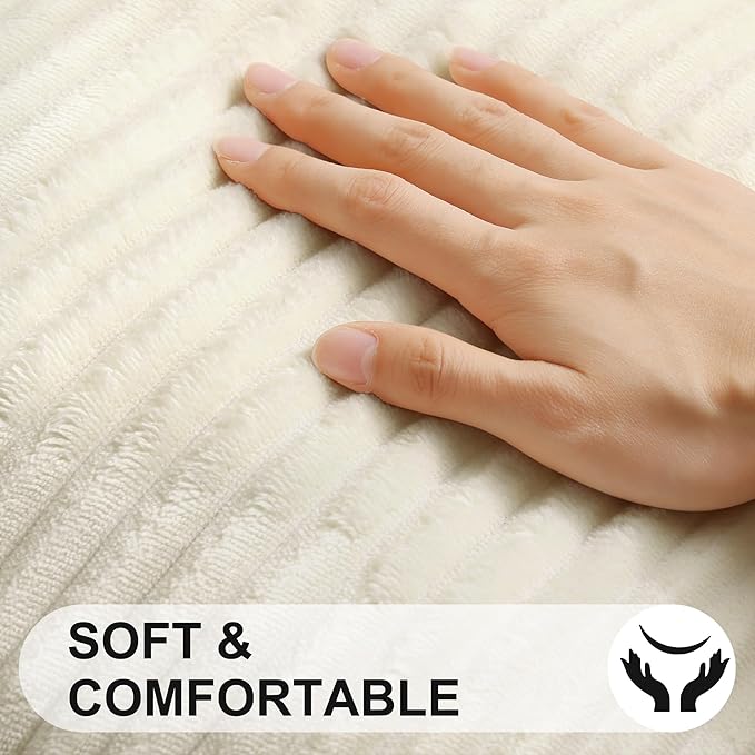 Simmore Decorative Spring Throw Pillow Covers 20x20 Set of 2, Soft Natural Plush Flannel Double-Sided Fluffy Couch Pillow Covers for Sofa Living Room, Beige