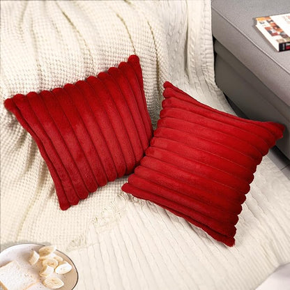 4 Pack 18x18 Pillow Cover Velvet Pillow Covers, Faux Fur Square Throw Pillow Covers for Living Room Decorations Throw Pillow Case, Throw Pillow Cover Cushion Cover for Home Sofa Bedroom Car, Red