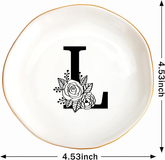 JoycuFF Initial L Ceramic Jewelry Tray, Bridesmaid Bride Gifts, Mothers Day Christmas Anniversary Engagement Birthday Gifts for Women Couples, Trinket Dish for Rings Earrings Necklaces Bracelets Keys