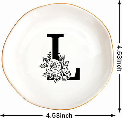 JoycuFF Initial L Ceramic Jewelry Tray, Bridesmaid Bride Gifts, Mothers Day Christmas Anniversary Engagement Birthday Gifts for Women Couples, Trinket Dish for Rings Earrings Necklaces Bracelets Keys