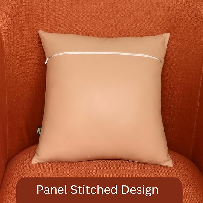 LL LEATHER LOVERS Lambskin Leather Pillow Cover, Hand Panel Stitched Leather Decorative Throw Pillow Covers for Couch Sofa Bed Living Room Garden (22x22 Inches, Beige Pack of 1)