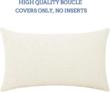 Jeneoo Ivory Decorative Long Lumbar Thick Throw Pillow Covers Fine Textured Boucle Couch Cushion Cases for Sofa Decor, Set of 1, 14 x 36 Inch