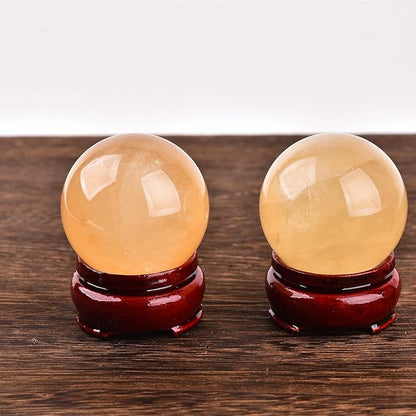 JIC Gem 2inch Natural Orange Calcite Healing Quartz Crystal Sphere Gemstone Ball with Wood Stand for Fengshui Healing and Decoration