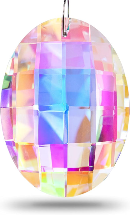 Colorful Oval Drop Hanging Crystals Chandelier Prisms Feng Shui Ornament Window Suncatchers 76mm