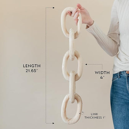 Decorative Wood Chain Link and Bead Garland Set | Hand Carved Pine Wood Chain Decor | Modern Farmhouse Decor Set | Aesthetic Room Decor | Boho Decorations for Living Room Bedroom Entryway | Natural