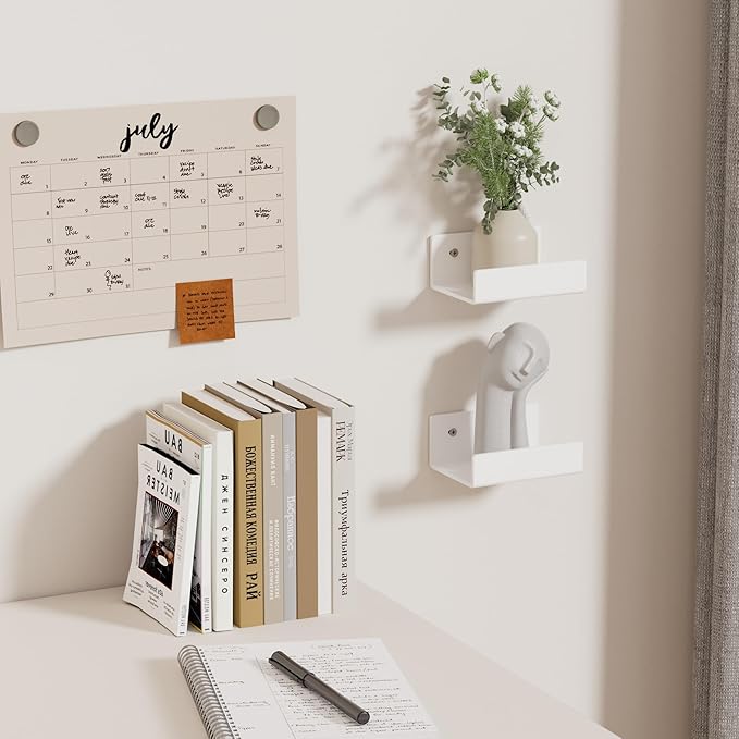 5 Inches U Shape White Acrylic Wall Shelves 2 Pack, Acrylic Small Shelves for Books, Home Décor, Digital Clock, Speaker, Toiletries
