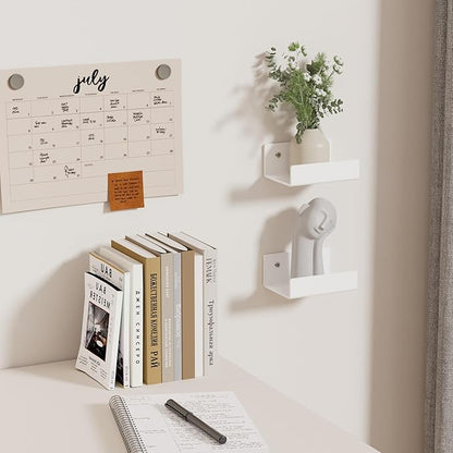 5 Inches U Shape White Acrylic Wall Shelves 2 Pack, Acrylic Small Shelves for Books, Home Décor, Digital Clock, Speaker, Toiletries