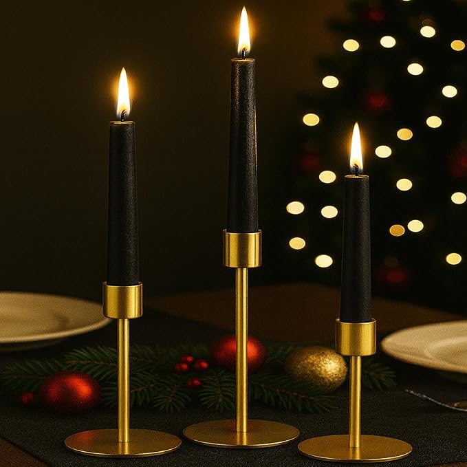 Smtyle Gold Small Dining Table Vintage Candlestick Holders - Metal Taper Candle Holders - Set of 3 Modern Iron Candle Sticks for Centerpieces Decor,Weddings,Housewarming Gifts