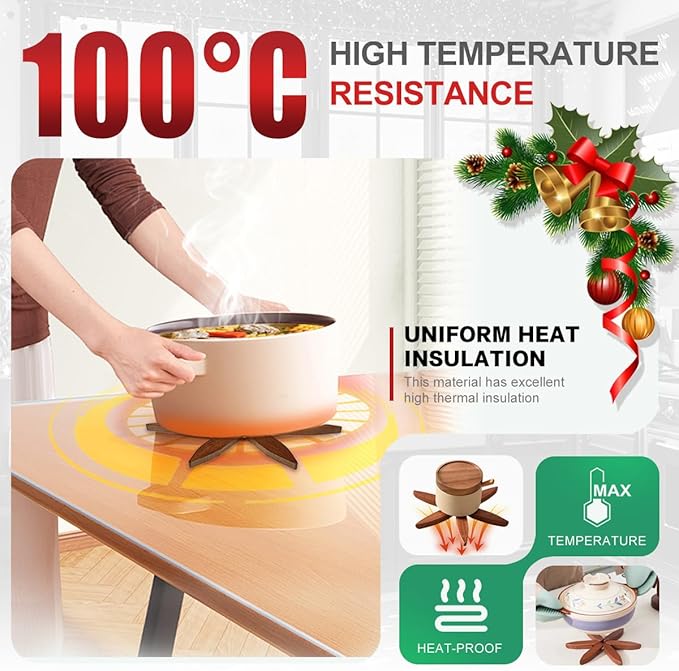 EGO LIFE Wooden Trivet Tree Set for Hot Dishes, 100% Natural Wood, Expandable Design Coaster, Foldable Tree-Sharped Placemats with 4PCS(Walnut Color)