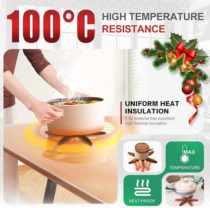 EGO LIFE Wooden Trivet Tree Set for Hot Dishes, 100% Natural Wood, Expandable Design Coaster, Foldable Tree-Sharped Placemats with 4PCS(Walnut Color)
