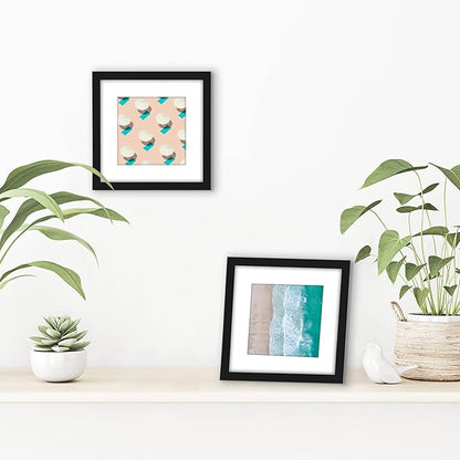Americanflat 6x6 Picture Frame with Shatter-Resistant Glass - Set of 2 - Use as 4x4 Frame with Mat or Display 6x6 Photo Without Mat - Streamline Collection - Square Frames for Tabletop or Wall - Black