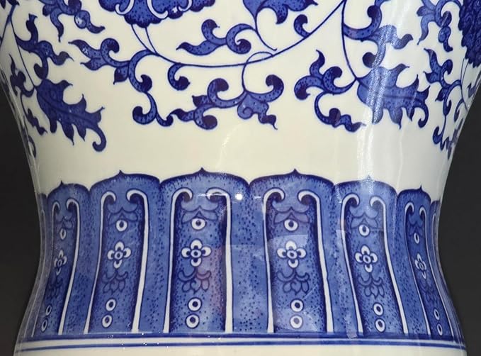 24" Classic Blue and White Floral Porcelain Ceramic Temple Ginger Jar Vase, Large China Qing Style (Blue and White 24-5)