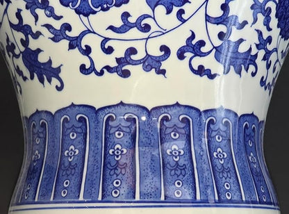 24" Classic Blue and White Floral Porcelain Ceramic Temple Ginger Jar Vase, Large China Qing Style (Blue and White 24-5)