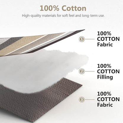 100% Cotton Quilts King Size, King Quilt Bedding Set Bedspread, Striped Quilt for King Bed, 3 Pieces Farmhouse Reversible Lightweight Comforter Bed Spread, Gray/Brown/Beige
