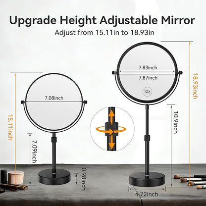Nicesail 19 Inch Tall Makeup Mirror with 10X Magnification, 8 Inch Magnifying Mirror Tabletop with Pedestal, Height Adjustable Black (8 Inch, 10X)