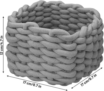Small Woven Basket, Gray Small Basket Mini Cotton Rope Baskets for Little Items, Square Cute Baskets for Baby Room, Nursery, Bedroom