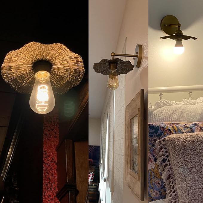 Pathson Set of 2 Metal Wall Sconce Brass Finished, Split Flower Design Wall Lamp Fixture, Home Decor Art Wall Light Hardwired Farmhouse Lighting for Living Room Hallway Bedside