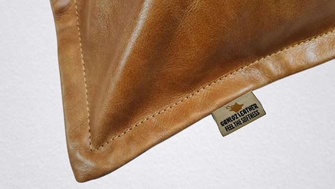 100% Lambskin Leather Pillow Cover - Sofa Cushion Case - Decorative Throw Covers for Living Room & Bedroom, 12X20 Inch - Light Brown Crunch Box Pack of 2