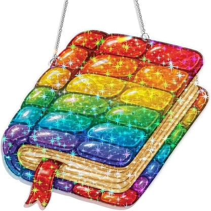 Rainbow Book Charm Acrylic Suncatcher, Window Hanging Sun Catcher Ornament, Crystal Prism Light Catcher Decor, Sunlight Window Decor, Aesthetic Home Decor Gift