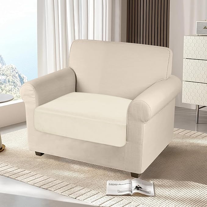 NAISI Couch Cushion Covers 1 Piece Velvet Stretch Sofa Seat Covers or Backrest Covers Soft Individual Couch Covers for Sectional Sofa(1 PC for Seat Cushion or Backrest,Cream)