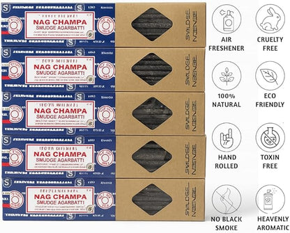 Satya Smudge Incense Stick – Hand-Rolled Indian Masala Incense for Meditation, Yoga & Spiritual Cleansing Pack of 6 (Smudge Nag Champa)