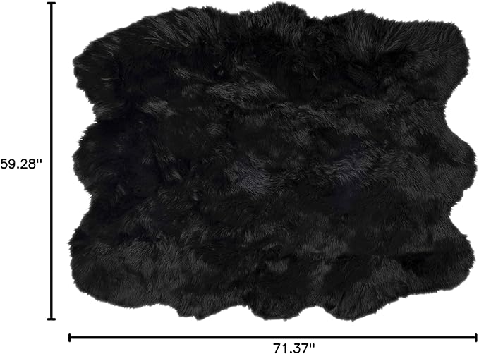 Luxe Gordon Faux Fur Rug with Soft and Fluffy Pile | Machine Washable Living Room Rug with Anti-Slip Backing | Cruelty-Free Area Rugs for Office or Bedroom, Black, 5 ft x 6 ft