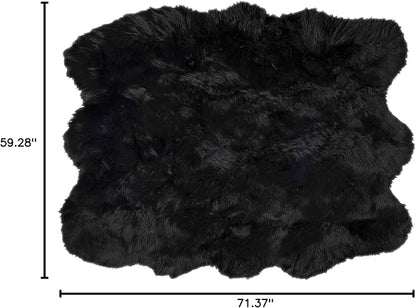 Luxe Gordon Faux Fur Rug with Soft and Fluffy Pile | Machine Washable Living Room Rug with Anti-Slip Backing | Cruelty-Free Area Rugs for Office or Bedroom, Black, 5 ft x 6 ft