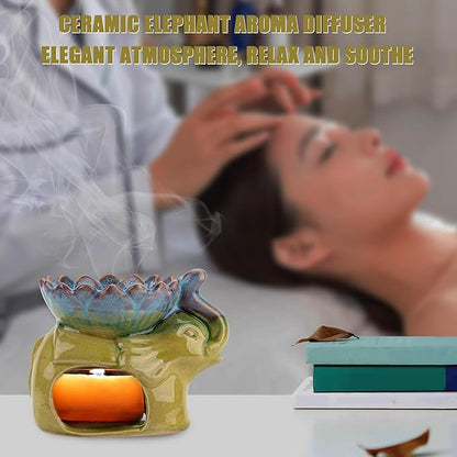 Essential Oil Burner Aroma Diffuser Ceramic Wax Melt Candle Holder Tealight Fragrance Warmer Elephant Green