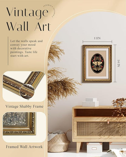 InSimSea Gold Framed Canvas Wall Art Room Decor Butterfly and Moth Classic Nature Print Wall Pictures Elegant Home Decor for Bedroom Bathroom Dining Room – 14L X 11W